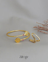 KY1011751 - Gold Plated Lakshmi coin Bangle with AD Vanki V- Shaped Ring Combo 1-Zilmor